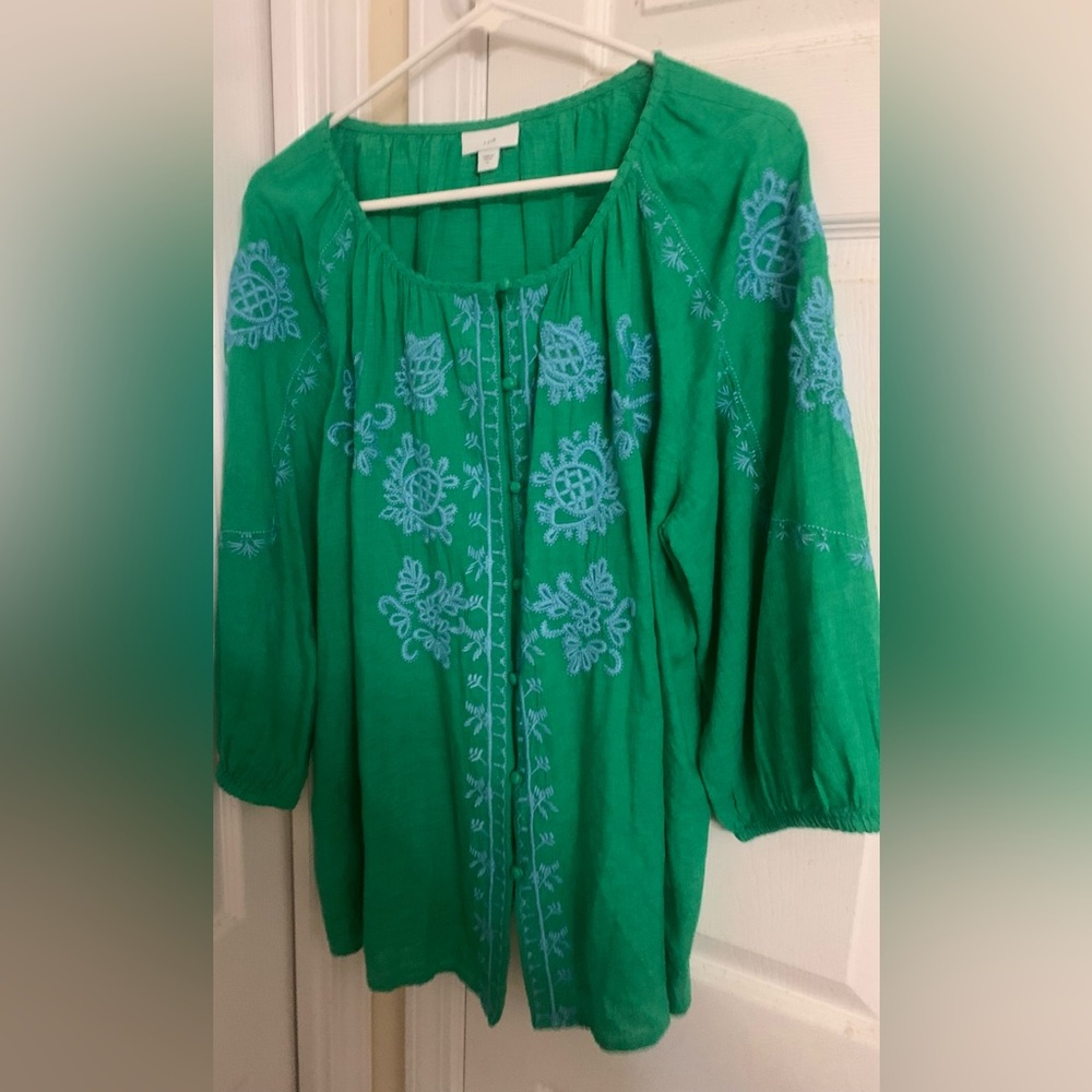 J Jill Sz xL top 
Green Blue Embroidery